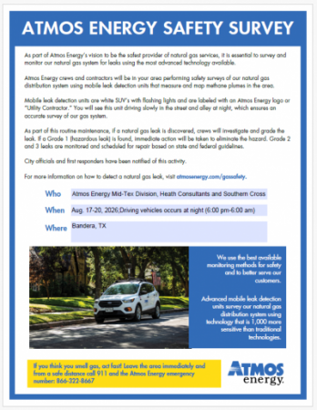 Safety Surveys in Bandera beginning Monday, August 17-20, 2026