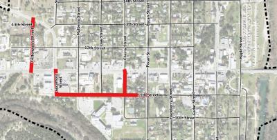 Street Map with red highlights for Year 1 - Cottonwood Street and area on 11th from Syracuse to Cherry
